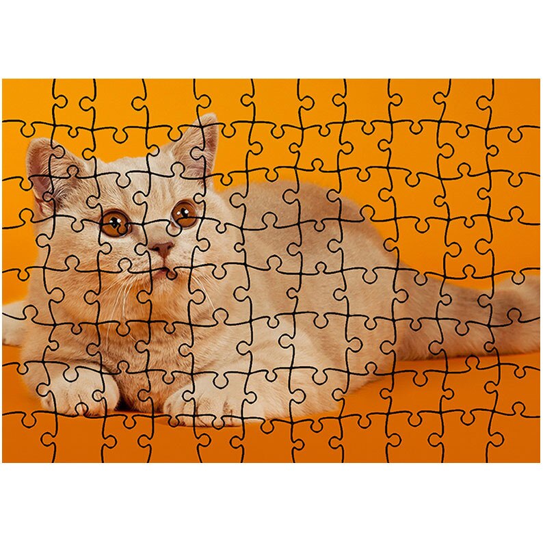 Puzzle Heartwork 96 piese, Pisica pe fundal portocaliu, Latime 40,5 cm x Inaltime 28,5 cm