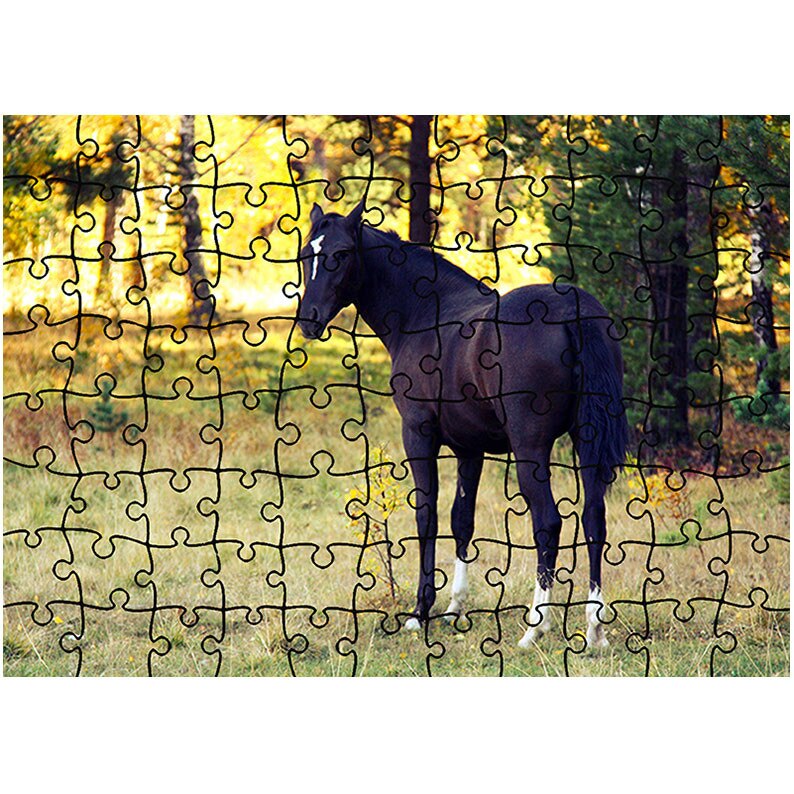Puzzle Heartwork 96 piese, Cal negru in padure, Latime 40,5 cm x Inaltime 28,5 cm
