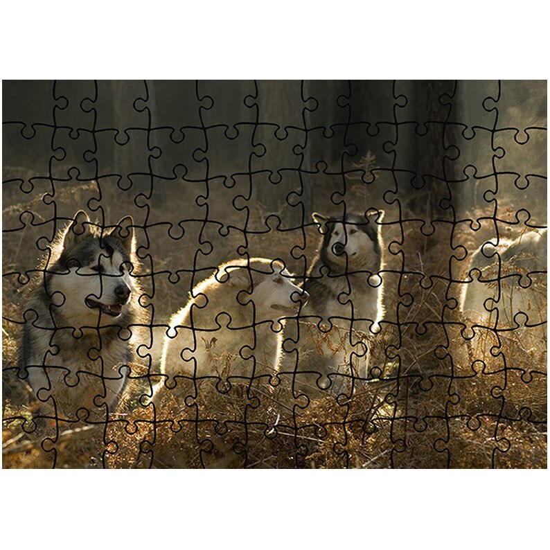 Puzzle Heartwork 96 piese, Caini husky in padure, Latime 40,5 cm x Inaltime 28,5 cm