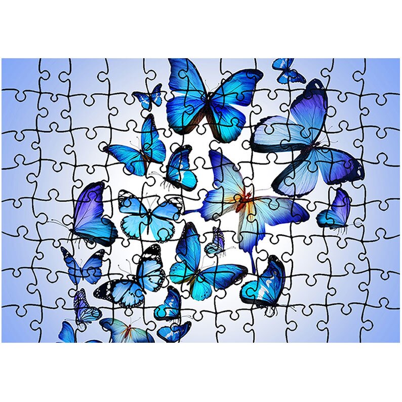 Puzzle Heartwork 96 piese, Colaj fluturi fundal albastru, Latime 40,5 cm x Inaltime 28,5 cm