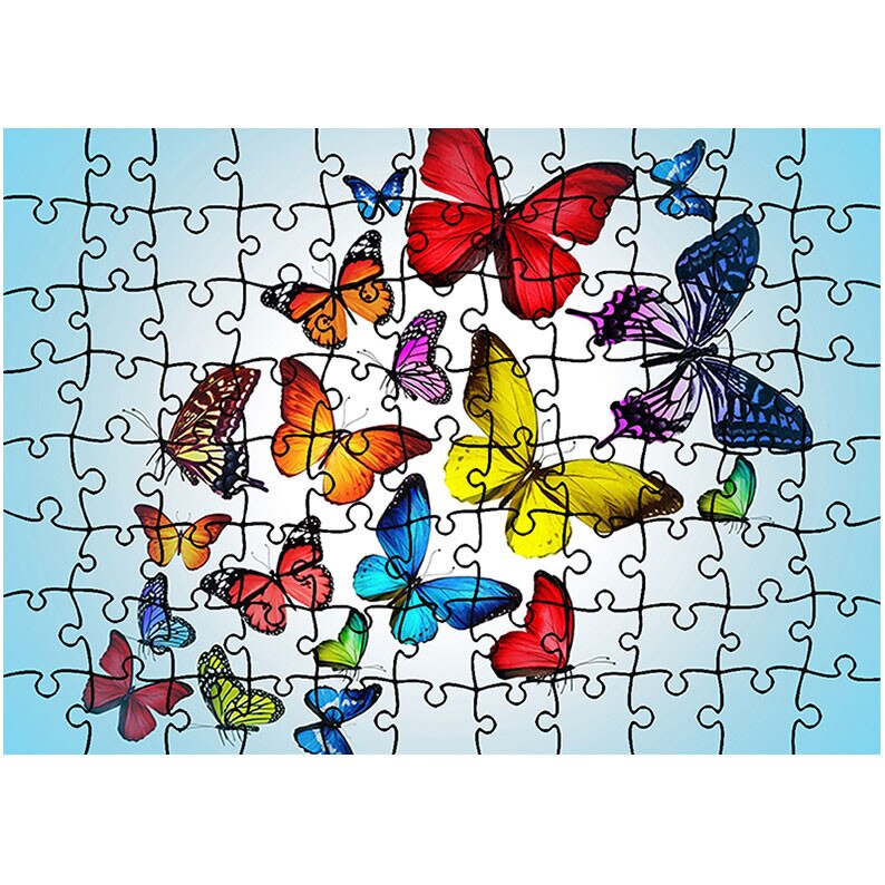 Puzzle Heartwork 96 piese, Colaj fluturi fundal bleu, Latime 40,5 cm x Inaltime 28,5 cm