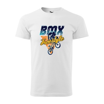 Tricou alb barbati, idee de cadou, pentru biciclisti de BMX, FreeStyle2, marime XS Tricou alb barbati, idee de cadou, pentru biciclisti de BMX, FreeStyle2, marime XS