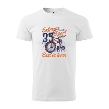 Tricou alb barbati, idee de cadou, pentru biciclisti de BMX, Extrem Sport Best in Town, marime S