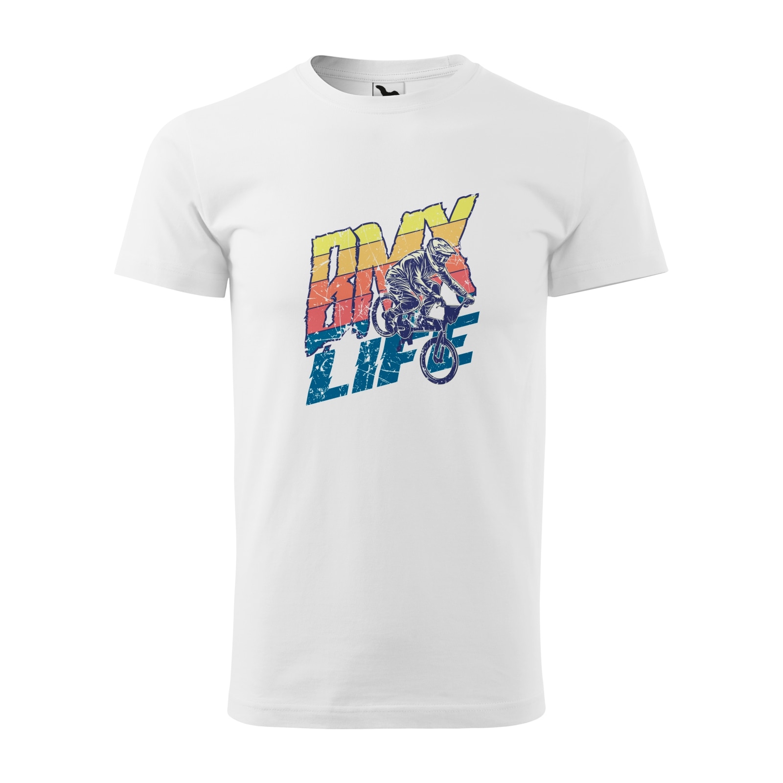 Tricou alb barbati, idee de cadou, pentru biciclisti de BMX, Life Colourfull, marime M