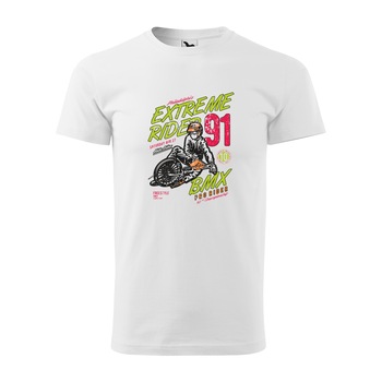Tricou alb barbati, idee de cadou, pentru biciclisti de BMX, Extreme Pro Rider, marime S Tricou alb barbati, idee de cadou, pentru biciclisti de BMX, Extreme Pro Rider, marime S
