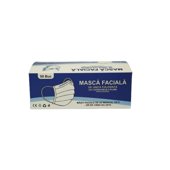 Masca chirurgicala medicala, BFE>98%, Tip II(clasa I), Negru, adulti, set 50 bucati