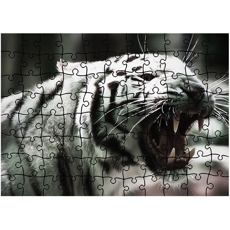 Puzzle Heartwork 96 piese, Tigru Alb Furios, Latime 40,5 cm x Inaltime 28,5 cm