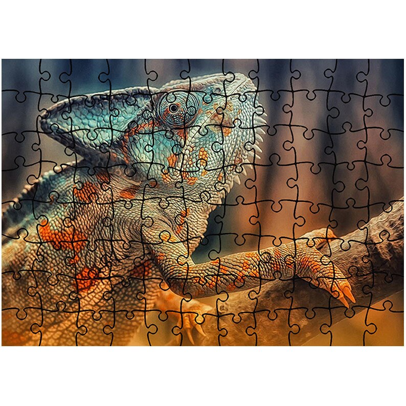 Puzzle Heartwork 96 piese, Cameleon reptila pe craca, Latime 40,5 cm x Inaltime 28,5 cm
