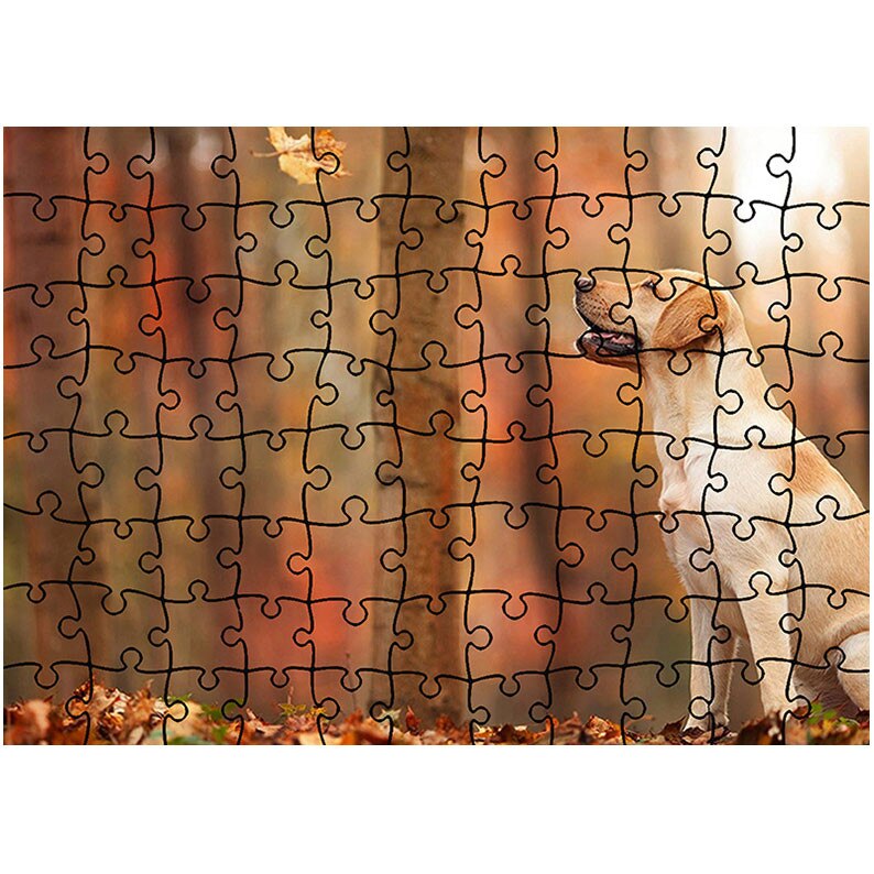 Puzzle Heartwork 96 piese, Caine in padure toamna, Latime 40,5 cm x Inaltime 28,5 cm