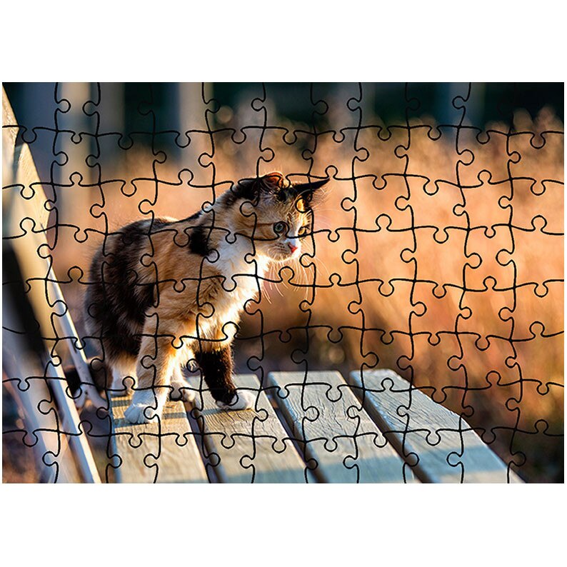 Puzzle Heartwork 96 piese, Pisica curioasa pe banca, Latime 40,5 cm x Inaltime 28,5 cm