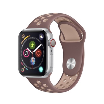 Curea Silicon pentru Apple Watch 6/5/4/3/2/1, Edition, Sport, Nike+, 42/44 mm diagonala, Smoke Purple / Brown Curea Silicon pentru Apple Watch 6/5/4/3/2/1, Edition, Sport, Nike+, 42/44 mm diagonala, Smoke Purple / Brown