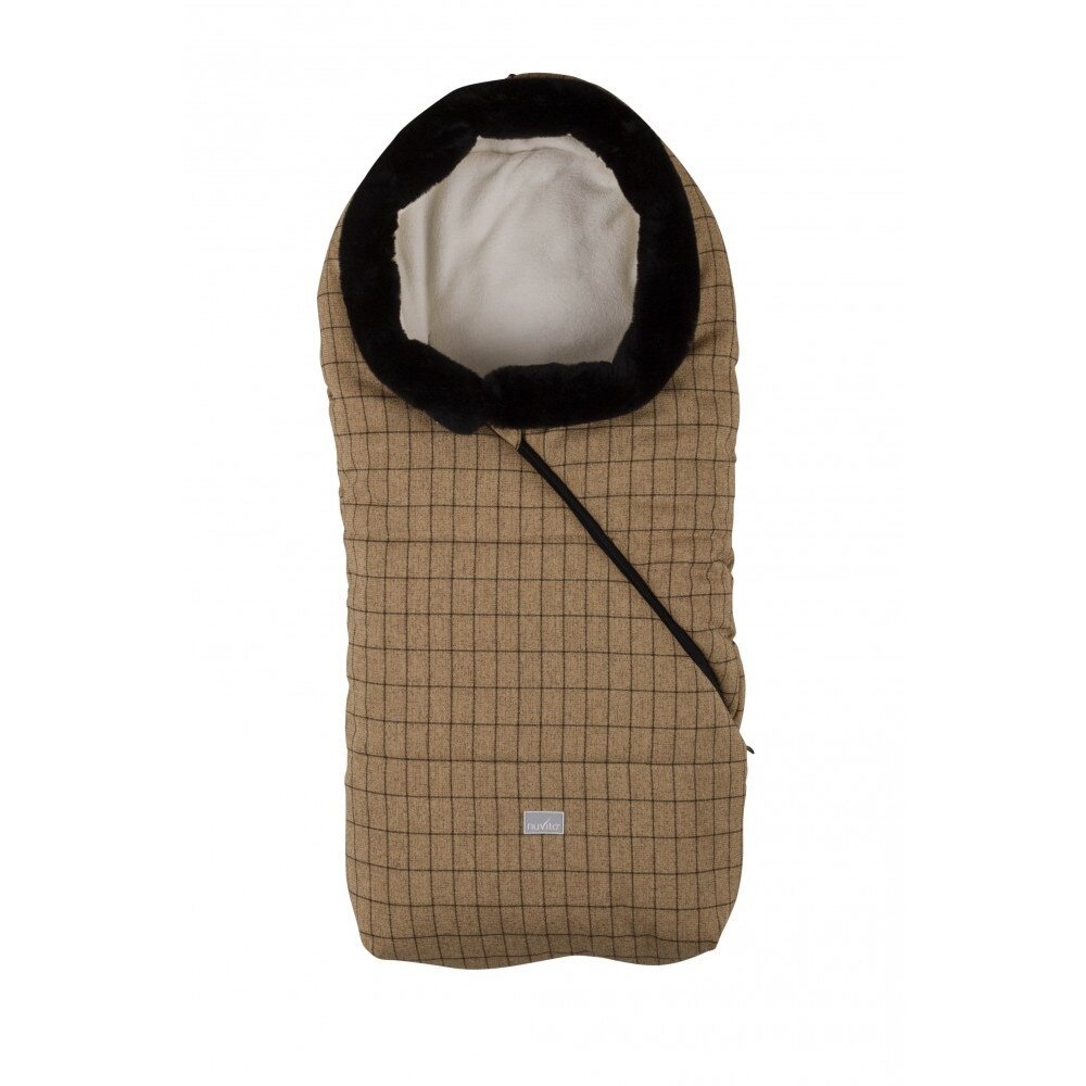 Nuvita Junior Pop sac de iarna 100 cm - Checkered Honey/Beige cu guler de blana 9635