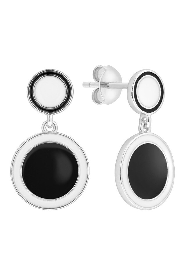 Cercei argint 925 Black & White 2,7 cm Bijouxmania