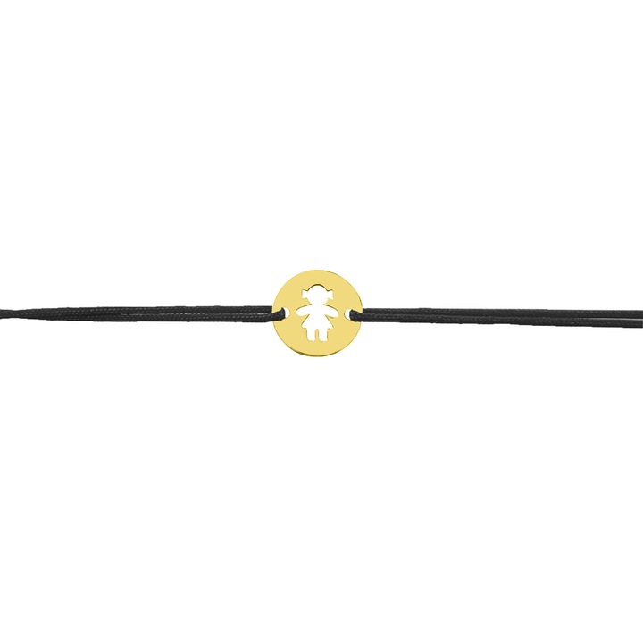 Bratara din aur masiv 14K, snur reglabil, Banut fetita – bijuterie GRATA handmade Romania, Rosu