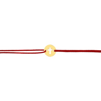 Bratara snur reglabil, Grata, banut cruce simpla, Aur 14k , Rosu Bratara snur reglabil, Grata, banut cruce simpla, Aur 14k , Rosu