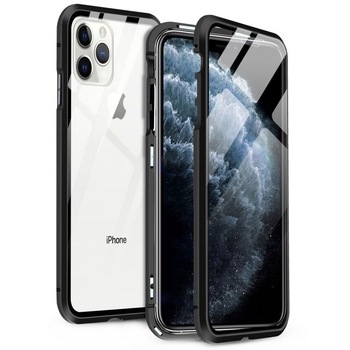 Husa Magnetic Glass 360° (sticla fata + spate) pentru iPhone 12, Negru Husa Magnetic Glass 360° (sticla fata + spate) pentru iPhone 12, Negru