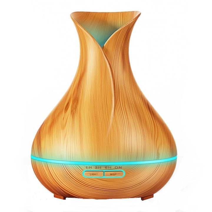 Umidificator cu forma de bec, 400ml, lumina LED 7 culori, functionare silentioasa, pentru birou si decor acasa Argintiu