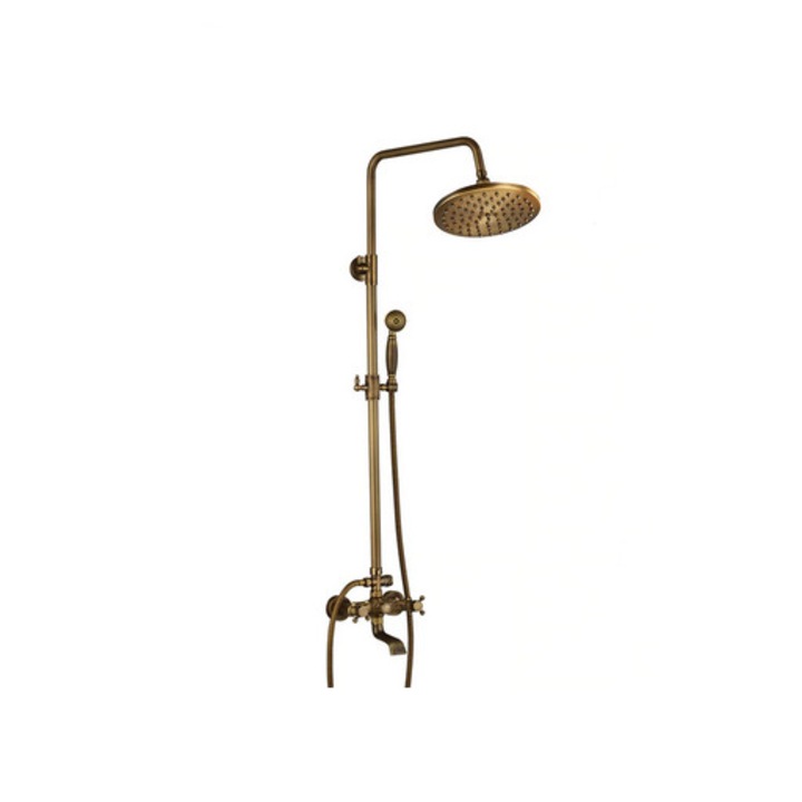 Душ колона, Ретро, Фиксирана батерия, Регулируема височина, Кръгла душ слушалка