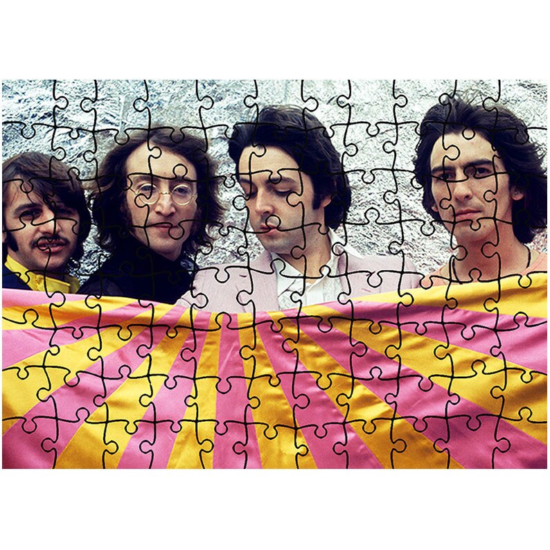 Puzzle Heartwork 96 piese, The Beatles cu steag multicolor, Latime 40,5 cm x Inaltime 28,5 cm