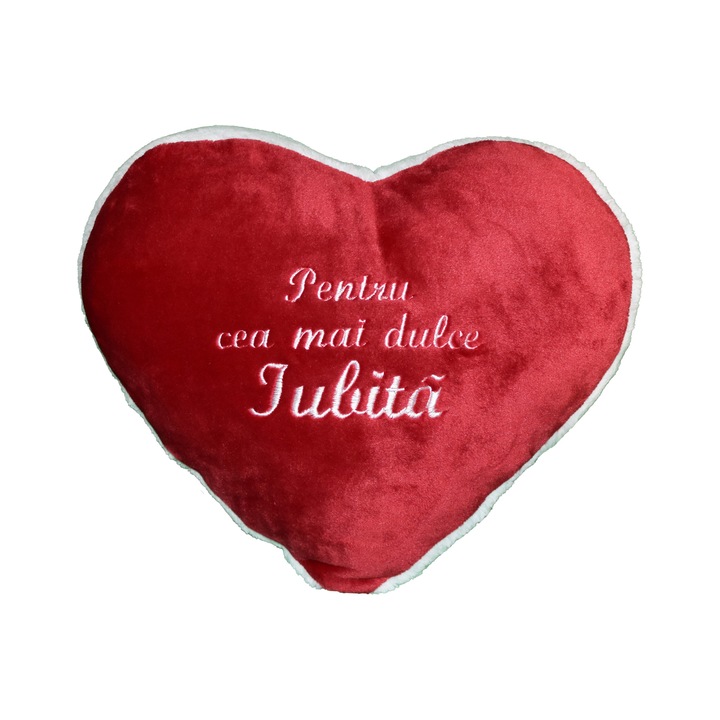 Perna Inimioara ”Pentru cea mai dulce Iubita”,rosu inchis, 40x42 cm, material flanelfleece