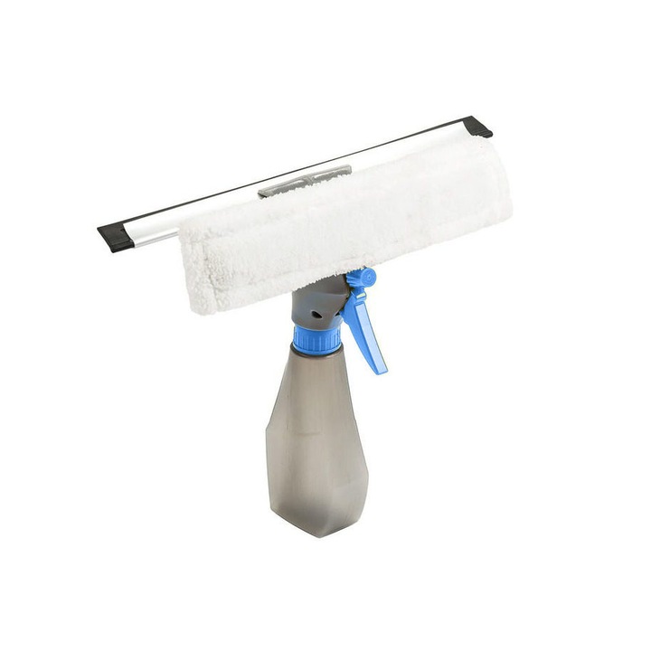 Shinny Glass multifunkcionális ablaktörlő, 200 ml-es tartállyal, permetezővel, mikroszálas, kaparóval, hatékony, szürke/kék, Doty