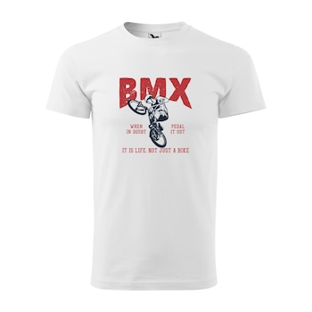 Tricou alb barbati, idee de cadou, pentru biciclisti de BMX, is a Life not just a Bike, marime XL
