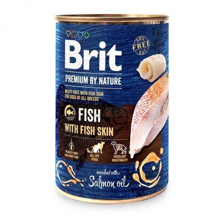 Brit Premium мокра храна за кучета, Риба с рибена кожа, 400гр