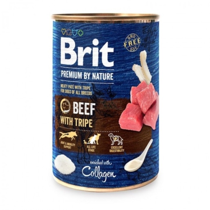 Hrana umeda pentru caini Brit Premium by Nature Beef with Tripes 400 g