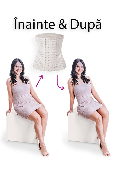 Corset pentru modelarea corpului, waist trainer, cu inchidere pe 6 randuri, bej, marimea 6XL