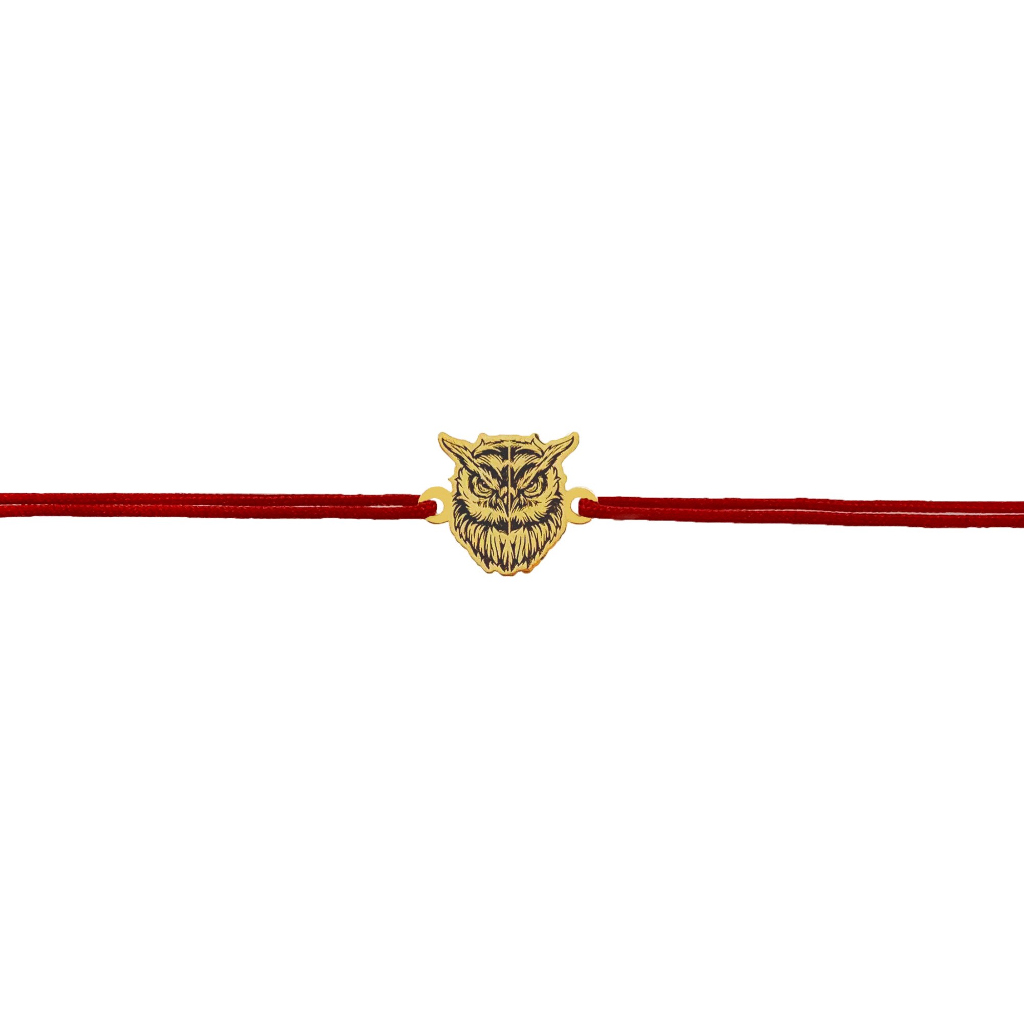 Bratara snur reglabil, Grata , Cap Bufnita , Aur 14k , rosu