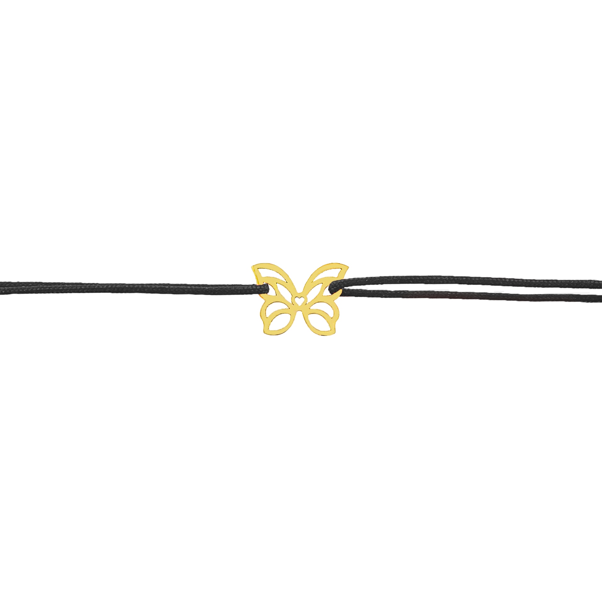 Bratara snur reglabil, Grata , Fluture cu inimioara , Aur 14k , negru