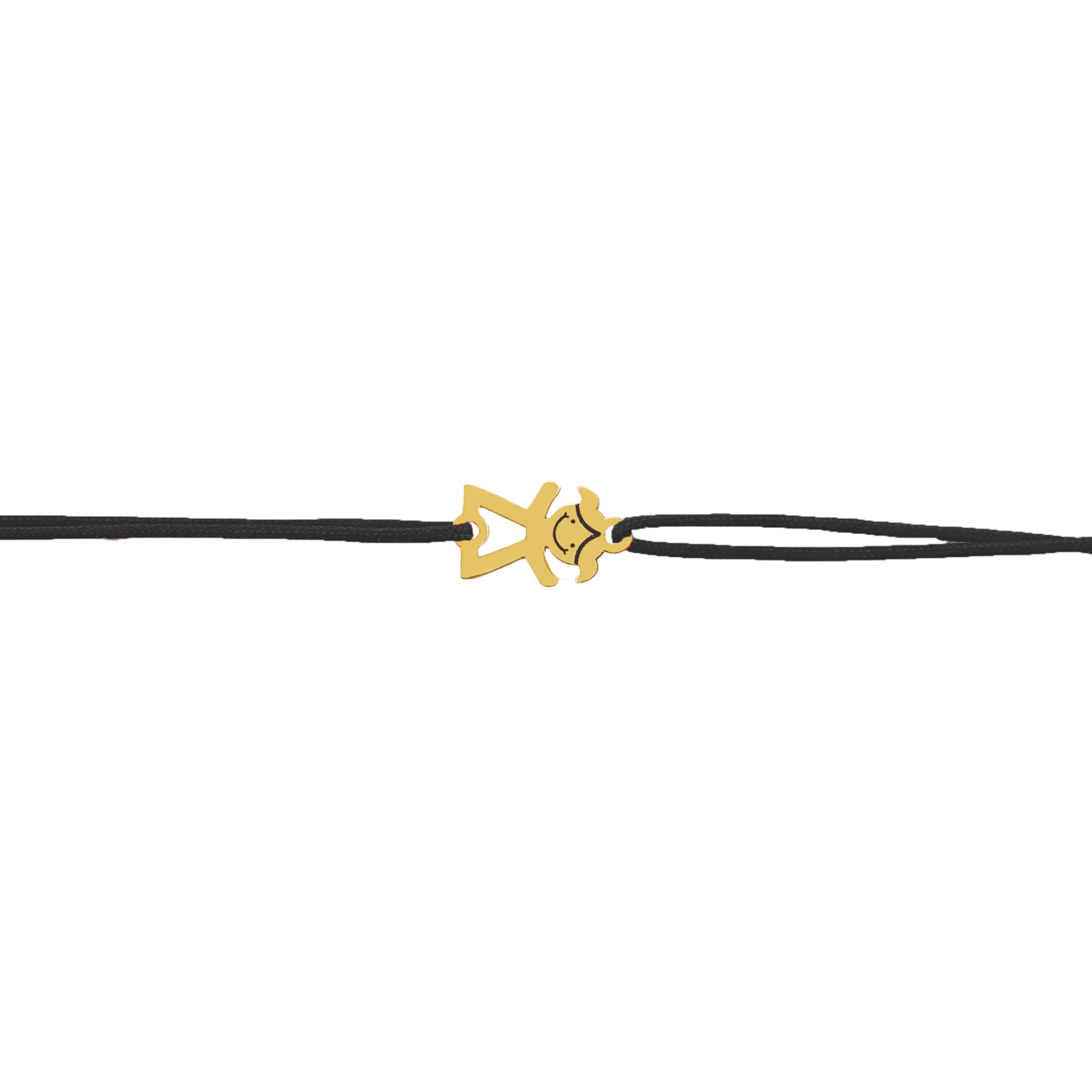 Bratara snur reglabil, Grata , fetita mica cu codite , Aur 14k , negru