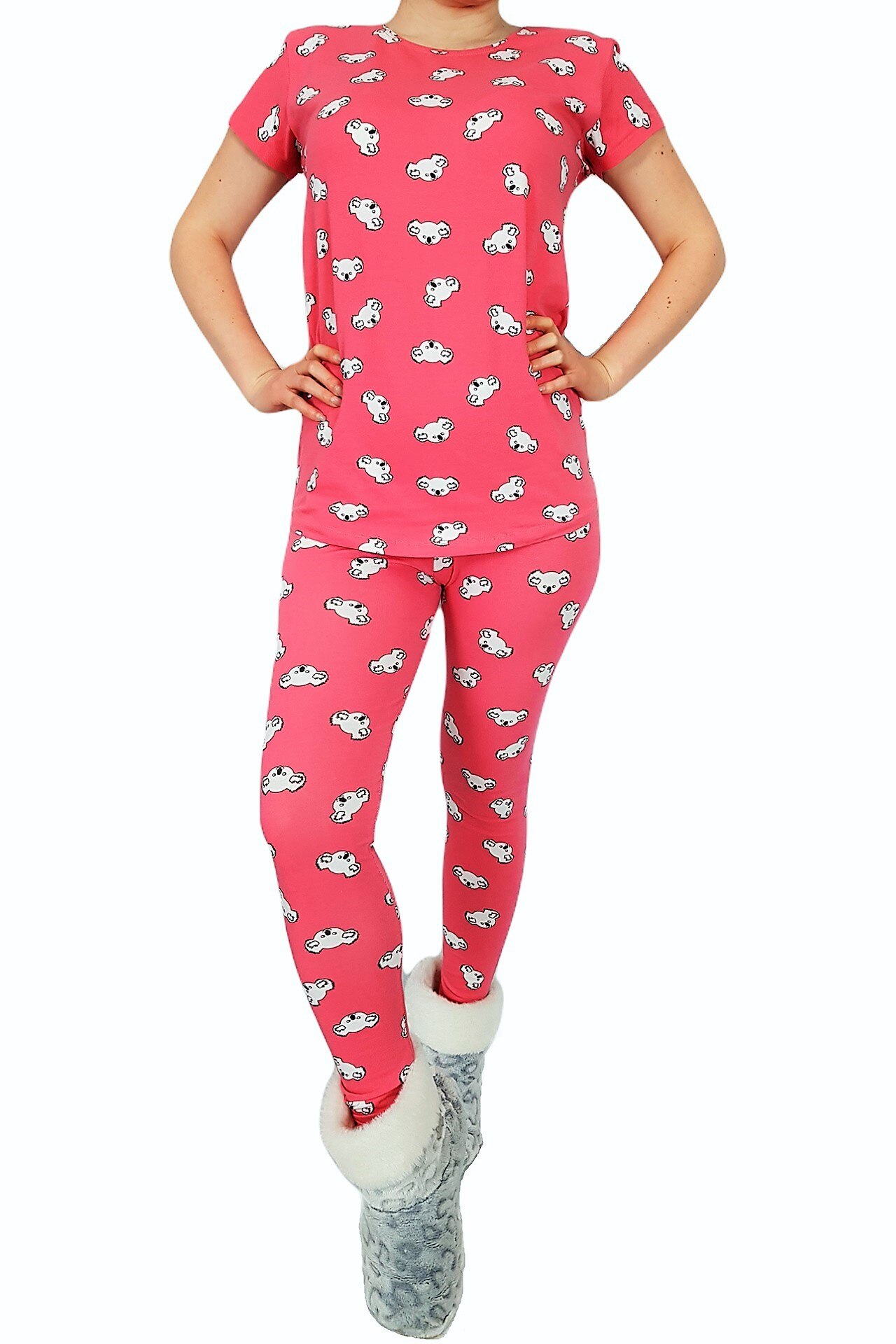 Pijama dama bumbac, confortabila ,cu imprimeu, Roz zmeuriu