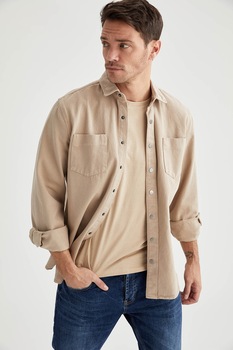 DeFacto, Camasa de bumbac cu capse, Maro camel DeFacto, Camasa de bumbac cu capse, Maro camel