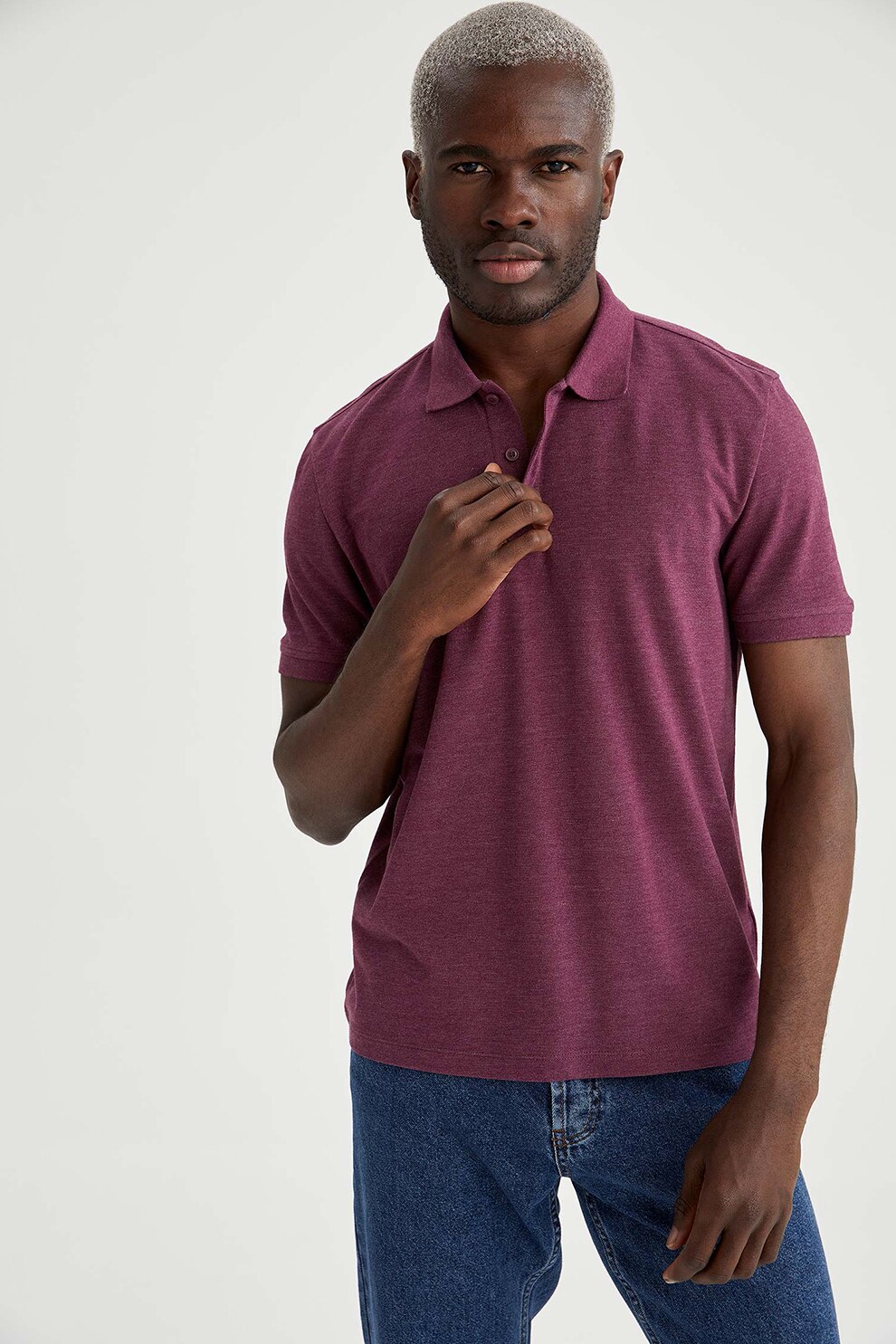 DeFacto, Tricou polo regular fit, Violet melange