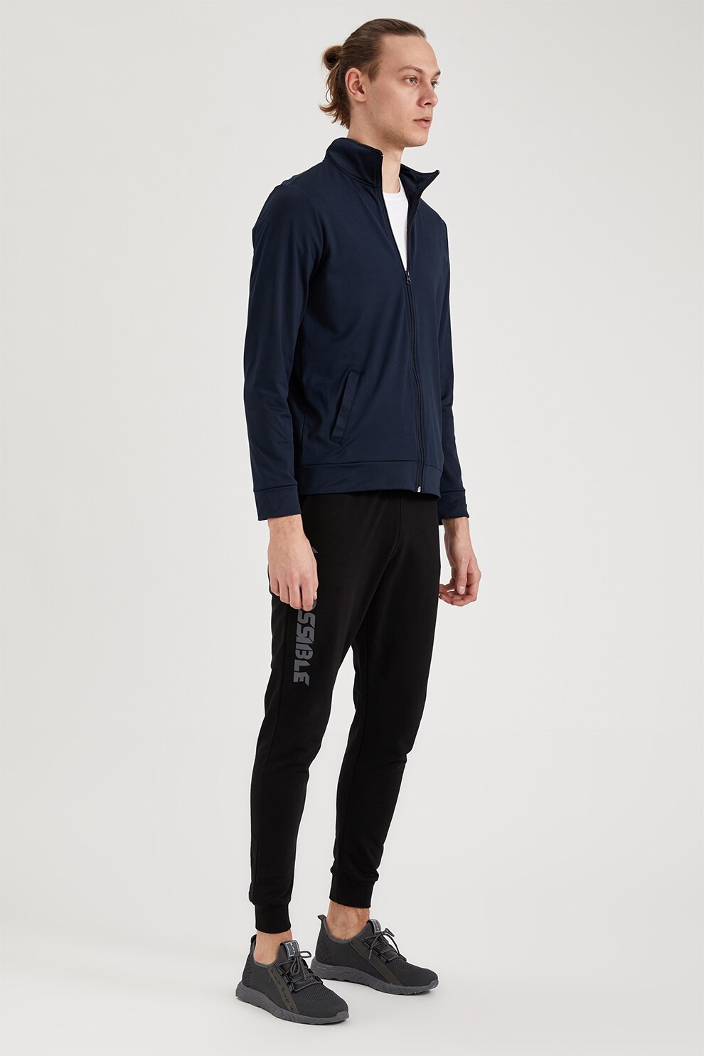 DeFacto, Bluza sport cu fermoar si buzunare, Bleumarin