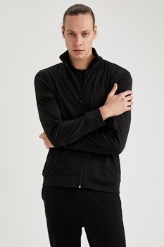 DeFacto, Bluza sport cu fermoar si buzunare, Negru DeFacto, Bluza sport cu fermoar si buzunare, Negru