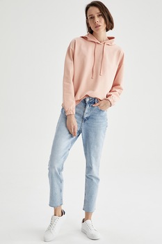 DeFacto, Hanorac relaxed fit cu maneci cazute, Roz somon, 3XL DeFacto, Hanorac relaxed fit cu maneci cazute, Roz somon, 3XL