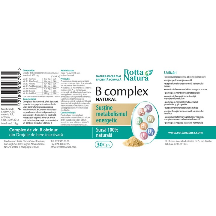 B Complex natural, Rotta Natura, 30 capsule - eMAG.ro