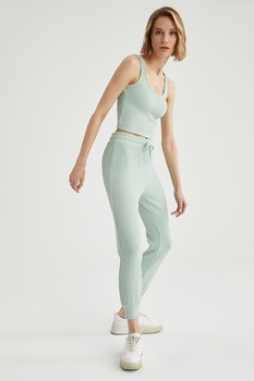 DeFacto, Pantaloni jogger cu snur in talie, Verde menta DeFacto, Pantaloni jogger cu snur in talie, Verde menta