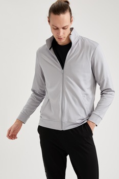 DeFacto, Bluza sport cu fermoar si buzunare, Gri deschis DeFacto, Bluza sport cu fermoar si buzunare, Gri deschis