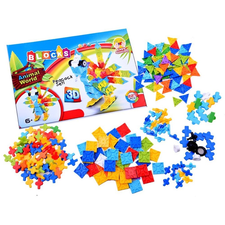Set blocuri de constructie 3D, Jakomisiada, Plastic, 227 de piese, Multicolor