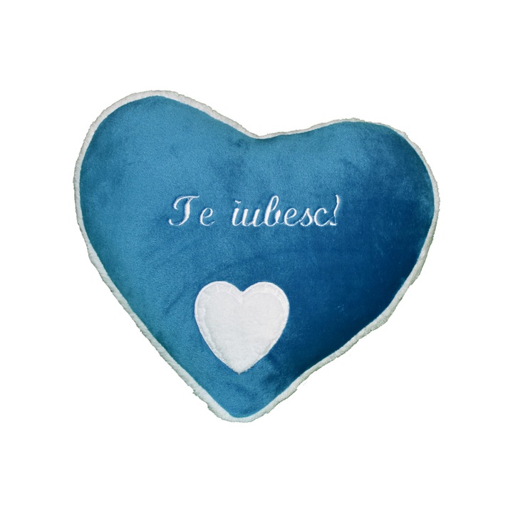 Perna Inimioara ”Te iubesc!”,albastru, 40x42 cm, material flanelfleece