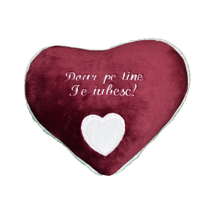 Perna Inimioara ”Doar pe tine te iubesc!”,visiniu, 40x42 cm, material flanelfleece