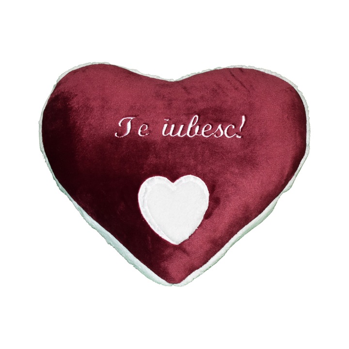 Perna Inimioara ”Te iubesc !”,visiniu, 40x42 cm, material flanelfleece
