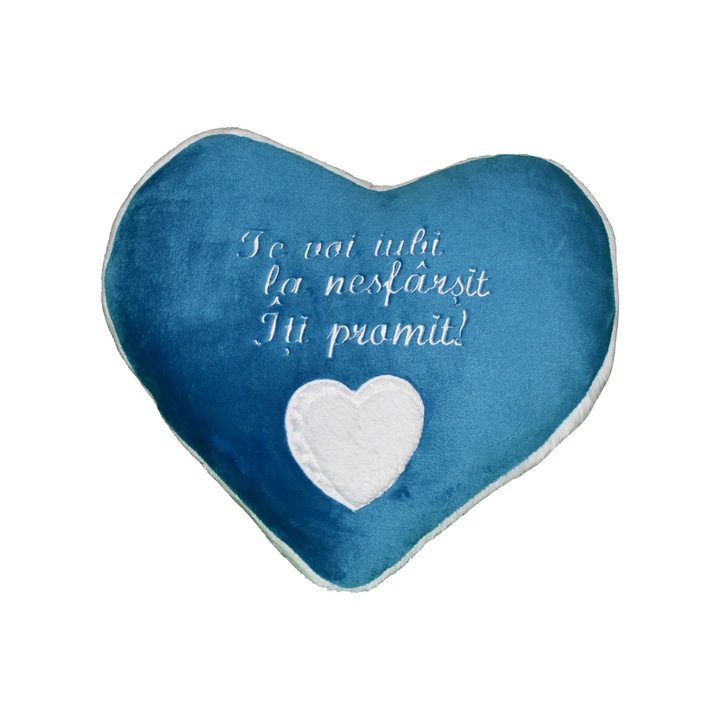 Perna Inimioara ”Te voi iubi la nesfarsit!Iti promit!!”,albastru, 40x42 cm, material flanelfleece