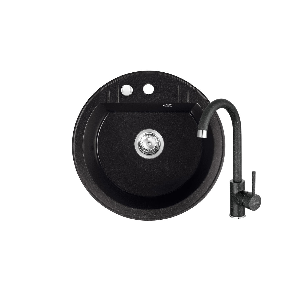 Set Chiuveta bucatarie Ferro Mezzo II 1 Cuva Rotunda 51 cm GRAFIT si Baterie Ferro FREYA stativa bucatarie BRF41B