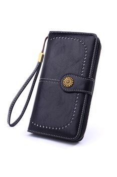 Portofel dama, mare, piele naturala, cu bareta, negru, 195x105x35mm Portofel dama, mare, piele naturala, cu bareta, negru, 195x105x35mm