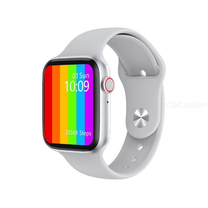Smartwatch T500, Monitorizare cardiaca, Tensiune arteriala, Bluetooth 4.2, IP68, Alb