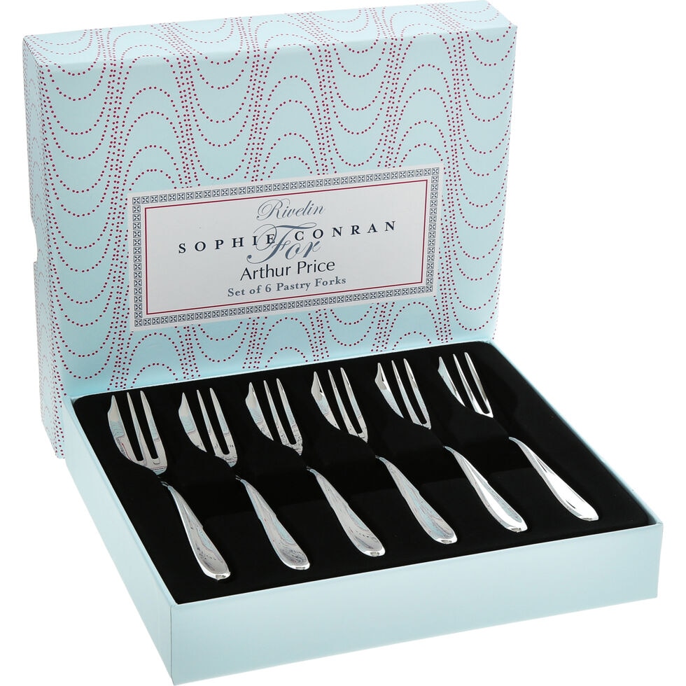 Set 6 furculite pentru patiserie, Arthur Price, argintii, otel inoxidabil, 14x2 cm